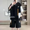 Conjunto casual deportivo de manga corta para adolescentes hombres, conjunto a juego de camiseta y shorts de talla grande, moderno, holgado, de verano