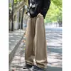 Calças masculinas retas de algodão puro lavadas, calças de trabalho versáteis e com bom caimento estilo americano da moda de outono, calças casuais masculinas largas
