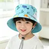 Chapéu de Pescador de Dinossauro de Verão Infantil Proteção Solar Chapéu de Sol para Meninos e Meninas Chapéu Bucket Cartoon Fofo Malha Respirável Chapéu de Sol para Bebê