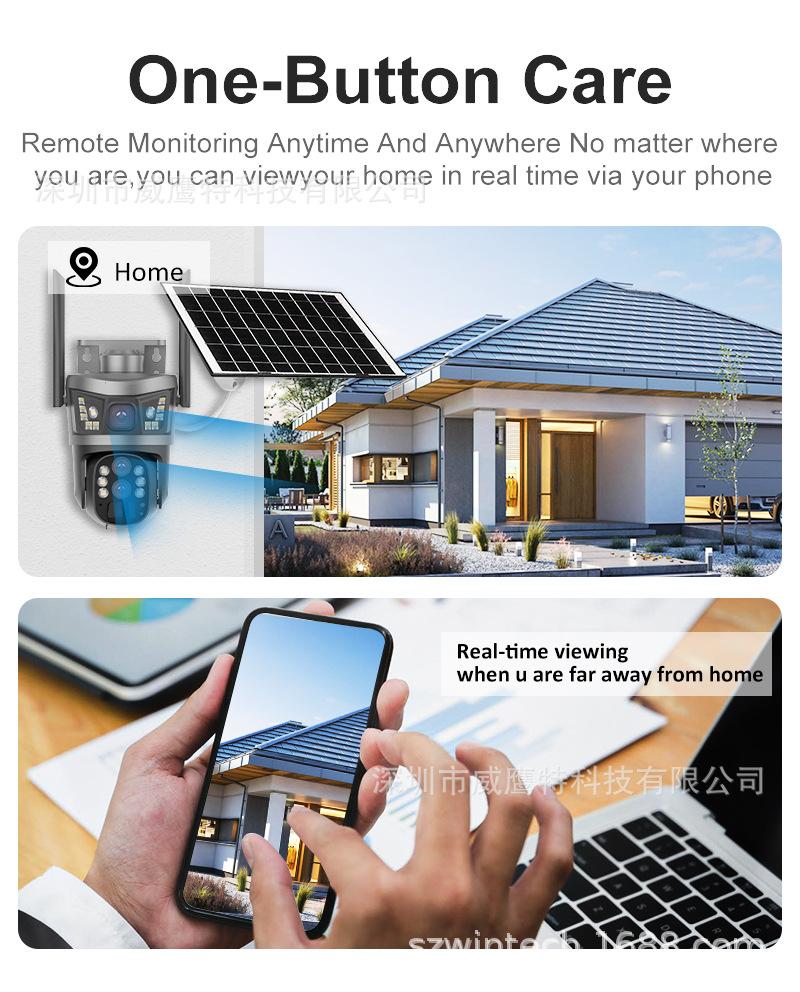 太阳能4G全景V380监控器无线手机远程室外双镜头枪球联动双
