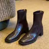 Botines Cortos para Mujer Chuyuji 2026 Nuevo Otoño Invierno Marrón Tacón Grueso Botines Franceses Tobilleros Ajuste Delgado Botas Martin Huizhou