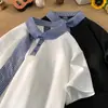Polo Unisex de Verano a la Americana con Cuello Spliced, Manga Corta, Tendencia Nicho, Bloques de Color, Camiseta de Media Manga con Cuello Solapa para Parejas