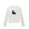 Camiseta de Manga Larga con Cuello Redondo y Estampado de Gatito Estilo Coreano para Mujer, Nueva Colección Primavera y Otoño, Diseño Adelgazante, Top para Mujer