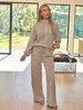 Conjunto de Duas Peças Feminino Europeu e Americano 2026 Primavera e Outono Novo Gola Alta Manga Longa Calça Longa de Cintura Alta Perna Larga Conjunto Casual de Moletom
