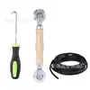 Rueda de presión de madera gancho tira de goma de cuero juego de herramientas mango de madera maciza doble cabeza metal rueda de presión para mosquitero gancho para mosquitero