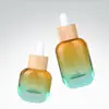 Uau, anel de bambu e madeira de alta qualidade feito sob medida, conta-gotas de cabeça de borracha com gradiente, frasco de essência 15ml 30ml, frasco de fundo grosso para óleo essencial de cuidados com os cabelos