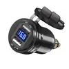 Carregador de Carro Padrão Europeu Plugue de Motocicleta Carregador de Celular USB Duplo Metal com Display Digital de Tensão Carregador de Carro