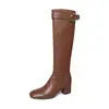 2026 Nuevas Botas Altas de Alta Calidad MIU para Mujer Tacón Grueso Tacón de Aguja Cremallera Lateral Botas de Tacón Alto para Mujer Botas por Encima de la Rodilla