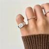 Anillo S925 Plata de Ley Estilo K Coreano Xiaohongshu Ins Simple Anillo de Cara Sonriente Anillo de Plata Liso Fan Zhiqiao