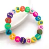 Cuentas de cerámica blanda para hacer tú mismo, colores variados, dibujos de frutas, letras inglesas, cuentas perforadas, explosiones europeas y americanas, material para pulseras en rodajas