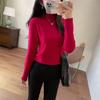 Camiseta de manga larga con cuello semialto y terciopelo cálido de color liso, básica y elástica, para mujer, talla 24, otoño e invierno, D1125B