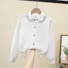 Camisa Infantil Branca Manga Longa Primavera & Outono Uniforme de Classe Uniforme de Apresentação Renda Uniforme de Estudante Meninas Nova Camisa Primavera & Outono Meninas