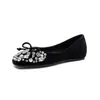 Zapatos Planos Bajos Weiwei Lady 5933-48 de Punta Cuadrada con Lazo de Pedrería para Mujer, Zapatos Planos Suaves Vintage de Abuela