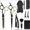 Tijeras Profesionales de Peluquería Negro Dorado para Cortar Flequillos, Tijeras de Diente Plano, Tijeras Adelgazadoras, Set de Herramientas de Alta Gama