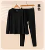 Conjunto de ropa interior térmica para mujer hecho de terciopelo cepillado de doble cara, engrosado, cuello redondo, adecuado para mediana edad y personas mayores, incluye parte superior e inferior