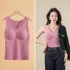 Roupa Íntima Térmica Feminina com Veludo Escovado, Novo Colete de Outono e Inverno com Bojo, Camiseta Base Layer Sem Costura, Camisa Térmica