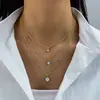 Colar Pingente Redondo de Strass Três Camadas Mais Vendido Transfronteiriço para Mulheres, Corrente de Pescoço Multicamadas Simples e Fashion, Joias para Clavícula Atacado