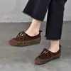 Mocasines Suaves de Piel de Vaca Zapatos Planos para Mujer 2026 Primavera/Verano Nuevos de Piel Genuina Punta Redonda Zapatos de un Solo Color Bloque de Color con Cordones Zapatos Casuales