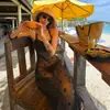 Bikini de Tres Piezas para Vacaciones en Tailandia con Falda Larga de Malla con Lunares Negros Traje de Baño de Tres Puntos Corte Ajustado Traje de Baño para Vacaciones
