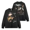 Camiseta de Manga Corta con Estampado de Tupac Estilo Retro Americano Transfronteriza Sudadera con Capucha Holgada Pesada Vintage de Cuello Redondo para Hombre y Mujer