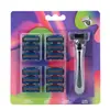 Navaja manual desechable hoja de acero inoxidable de 6 capas 1 mango de cuchilla 13 cabezales de cuchilla navaja para hombre manual al por mayor