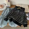 Sudadera con capucha estilo coreano para niños 2026 Primavera Nueva Sudadera versátil a rayas para niños Casual holgada Moda