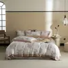Conjunto de Quatro Peças em Algodão Tencel Super Macio e Luxuoso Jacquard de Alta Precisão Capa de Edredom para Dormir Nu Lençóis de Cama Roupa de Cama Nova Amarelo