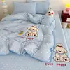 Juego de Cama de Invierno Clase A de Dibujos Animados de Terciopelo de Leche con Bordado de Aplicación, Sábana Bajera Acolchada y Funda Nórdica de Tres Piezas, Juego Cálido de Cuatro Piezas