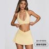 Conjunto de Yoga Feminino Personalizado Transfronteiriço Halter Nude Decote em V Profundo Costas Abertas Roupa de Yoga para Corrida Fitness Saia Curta Anti-Exposição