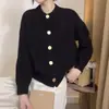 Chaqueta cárdigan de punto estilo coreano juvenil, color liso, botones dorados, cuello redondo, casual y versátil, nuevo top suéter para primavera, otoño, invierno para mujer
