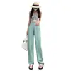 Novos jeans retos cor verde menta para mulheres, estilo coreano, para meninas cheinhas, soltos, com bom caimento, cintura alta, perna larga, calças de verão