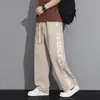 Pantalones de Lino de Seda Helada para Hombre, Verano Delgados Transpirables Rectos, Holgados de Pierna Ancha Frescos de Verano Deportivos Casuales