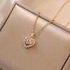 Collar Femenino Celebridad de Internet Corazón Dulce Zircón Rosa Nicho Moda Nuevo Diseño Colgante Temperamento Collar de Acero de Titanio