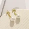 [Cobre + Pino de prata 925] brincos simples elegantes de pérola e floco de neve brincos novos micro cravejados com zircônia brincos personalizados