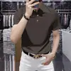 Camisa Polo de Color Sólido de Alta Gama para Hombre, Sin Planchar, Manga Corta, Corte Ajustado, Nuevo Estilo Otoño, Seda de Hielo, Elástica, Transpirable, Casual, Camiseta con Cuello Clásico