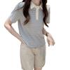Playera de Manga Corta a Rayas para Mujer, Diseño de Verano Ajustado, Polo de Nicho, Top Corto de Algodón con Cuello, Estilo Ins