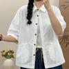 Camisa informal de manga corta con estampado artístico de color sólido para mujer, nueva blusa holgada de verano de talla grande con cuello tipo polo, botonadura sencilla y combinable.