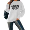 Talla Europea Otoño Europeo y Americano Sudadera de Cuello Redondo de Manga Larga para Mujer Fútbol Estampado de Leopardo Estampado de Corazón Cuello Redondo