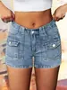 Shorts Jeans Stretch Estilo Europeu e Americano com Design de Bolso com Aba, Shorts Jeans de Cintura Média Justos para Mulheres, Disponível na Amazon e Temu