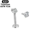 Pendientes de Titanio F136 con Gema de Circonita Cúbica Redonda 5A, Stud para Labret y Cartílago Auricular, Joyería para Piercing