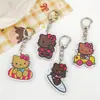 Transfronterizo Nuevo Dibujo Animado 2D Cuero Negro Gato Kt Llavero Acrílico Creativo Colgante para Mochila Estudiantil