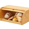 Caixa de Pão de Bambu com Tampa Flip-Top para Cozinha, Caixa de Armazenamento de Alimentos de Madeira Doméstica, Caixa Multiuso para Armazenamento de Pães e Massas