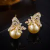 Nuevo Conjunto de Aretes y Collar de Flor de Perla de Lujo, Dulce Estilo Coreano, Elegante y Exquisito, Conjunto de Joyería de Zirconia de Gama Alta