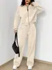 Conjunto de Duas Peças Moda Outono 2026 Elegante e Único Cor Sólida Zíper Casual Esportivo Manga Longa com Calça Casual de Cordão