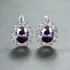 Pendientes de Botón Ovalados de Circonita Estilo Retro Europeo para Mujer, Temperamento de Lujo Ligero, Versátiles para Banquetes, Completamente Incrustados con Diamantes, Pendiente con Incrustación de Piedras Preciosas de Colores Alrededor