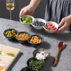 Cerámica tres compartimentos tazón tazón de bocadillos comercial restaurante restaurante salsa plato pequeño olla caliente barbacoa plato de condimentos multi-compartimento
