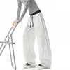 Pantalones casuales grises de estilo americano, limpios y bien ajustados, con pernera curva, unisex, nueva colección de otoño 2026, pantalones rectos de pierna ancha modernos de corte holgado