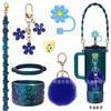 Creativa Funda de Silicona para Vaso de Agua Stanley Flor Funda para Vaso Tapa para Popote Cuerda Bola de Pelo Set de Accesorios para Vaso de Hielo