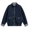 Jaqueta jeans Rumeng estilo retrô japonês, marca da moda, color block, gola alta, para homens, outono, corte solto, casual de rua, para o dia a dia