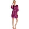 Camisón Sexy de Satén Transfronterizo de Amazon con Encaje, Mangas Tres Cuartos, Bata de Casa para Mujer, Estilo Delgado de Verano